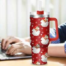 1pc40oz Stainless Steel Insulated Car Cup, Red Santa Claus Head Portrait, Super Festive Atmosphere, A Good Choice For Personal Use Or Giving As A Gift, Meets Daily Drinking Needs, Can Only Be Hand Washed, Holiday Gift.