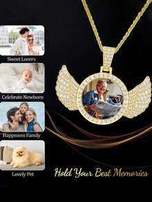 1pc Minimalist Metal Angel Wing Pendant Necklace, Suitable For Men's Daily Wear, Photo DIY Memorial Gift - Pendant Necklace - View 8