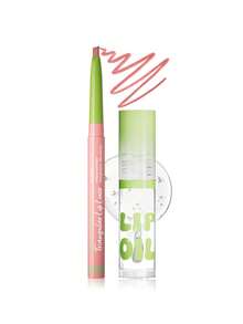 coolstory 2pcs Lip Makeup Set (Lip Liner Pencil + Lip Oil), Outline Lip Line With Pencil, Moisturizing & Nourishing Creamy Lip Oil