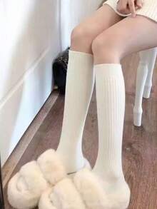 1双透气吸汗商务/派对/运动柔软甜美刺绣小腿袜，学院风长袜，Y2K风格，舒适