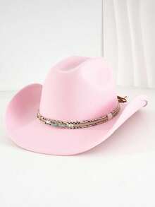 1 件男女通用复古西部牛仔帽，带公牛饰边，适合日常休闲穿着、西部牛仔派对。 - 寶石羽毛牛仔帽 - 查看 11