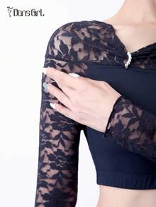 DonsGirl Komplet damski: koronkowy top z odkrytymi ramionami i szerokie spodnie – do aerial jogi, występów baletowych i baletu klasycznego oraz do noszenia na co dzień