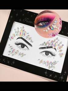 1 Sheet Face Gems Luminous Makeup Temporary Tattoo Stickers Acrylic Crystal Glitter Stickers Face Jewels Rainbow Tears Rhinestone For Party, Rave Festival, Music Festival, Dress-Up (5 Styles) - Multicolor - View 4