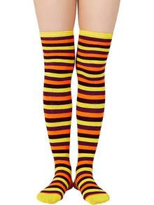 Womens Thigh High Socks Striped High Knee Socks Knee High Socks For Cosplay Long Socks Over The Knee Leg Warmers - Lễ Tạ ơn màu vàng - Xem 1