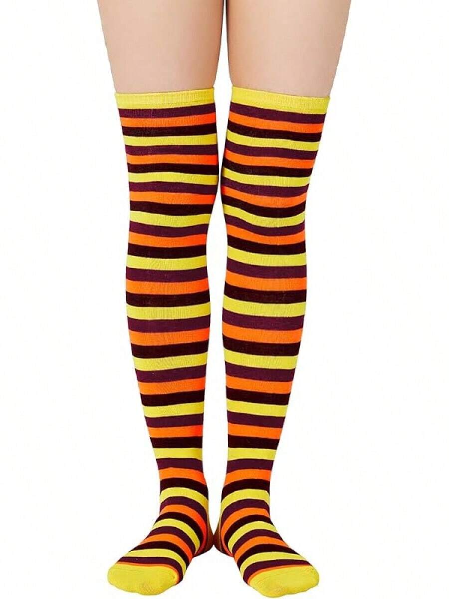 Womens Thigh High Socks Striped High Knee Socks Knee High Socks For Cosplay Long Socks Over The Knee Leg Warmers - Lễ Tạ ơn màu vàng - Xem 1