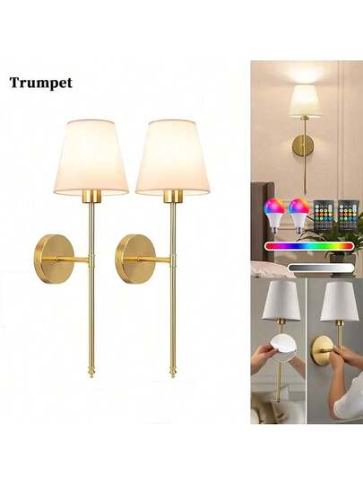 Upgraded Version Pieces Adhesive No Drill Fabric Wand Lamp, 48cm Length, RGB Bulb, Remote Controlled Dimmable Timing Function, Lampshade Hardware Rod, Optional In Gold/Black/Chrome, Living Room, Bedroom, Bedside, Study, Dining Home ation view 6
