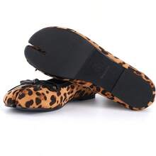Women's Tabi Shoes Flats Split Toe Janpanese Ballet Flats Cute Black Bowknot Ballerina Shoes-2025 - Brown Leopard - 查看 4