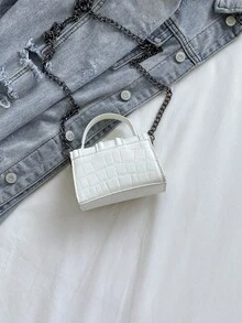 1pc Mini Fashion Crocodile Embossed Handbag With Detachable Shoulder Strap - White - View 8