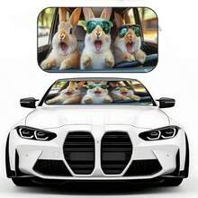 1pc Funny Cartoon Pattern Car Sun Visor, Fashionable Design, Easy To Install, Interesting Car Accessory, Made Of Polyester Fiber, Blocks UV Rays, Suitable For Various Car Models, Provides Heat Insulation And Privacy Protection, Foldable For Easy Storage