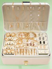 86/70/68/37/35 件套多件复古、波西米亚风、优雅花朵、心形、珍珠、水钻、闪亮、蝴蝶、几何、丝带、圆形、方形、珠子、垂直条纹、波浪、编织、CCB、极简主义、光滑、流苏、扭曲、无限符号、Y 形项链、宽带戒指、C 形环形耳环、宽手链多元素金属时尚首饰套装，时尚、优雅、复古设计，适合节日、派对、约会、礼物、日常佩戴 - 彩色 - 查看 3