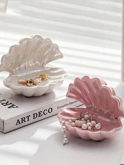 1 st smyckesbricka med snäckskal, konstnärlig dekorativ stil, multifunktionell halvcirkelformad nyckel- och smyckesförvaringshylla, lämplig för entré/sminkrum, heminredning, omtänksam present till mor/vän - bröllopspresent, smyckesbricka, viktig för solskydd på resor