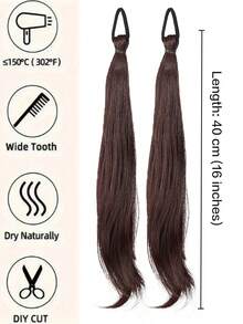 Synthetic Hair Extensions For Girls: High-Level Wavy Ponytail Set Natural-Looking (Includes Elastic Bands) Low-Pony Style Sweet And Energetic Wavy Double Ponytail Hairpiece - Multicolor - View 6