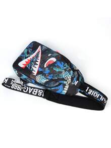 Nouveau sac de poitrine imprimé requin, poche de poitrine imprimée mode décontractée, sac de poitrine de sport, style universitaire, style de rue, sangle réglable, convient comme cadeau, saison de la rentrée scolaire (tous les imprimés de sangle sont aléatoires)