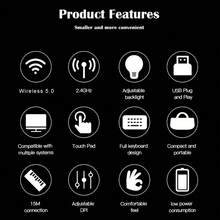 带触摸板 2.4GHz 和 BT 双链路的迷你键盘 - 7 色背光、多媒体键 - 兼容 Android 电视盒、智能电视、投影仪、PS3 等！ - 黑色 - 查看 7