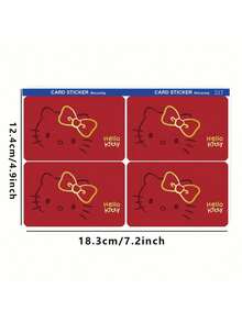 1/4 pièces Autocollants de carte de crédit avec nœud rouge, Autocollants Hello chat adhésifs, Autocollants de passe de bus Hello chat minimalistes et mignons, Autocollants de carte de débit