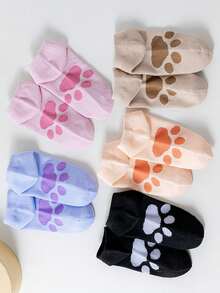 5 paires de chaussettes courtes respirantes anti-odeur pour femmes avec motif de patte de chat mignon, printemps/été - Multicolore - Voir 6