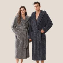 Cationic Couple Robe, Men/Women Long Thick Fleece Warm Bathrobe, Long Sleeve Soft Plush Sleepwear Set, Luxurious Warm Christmas & New Year Gift