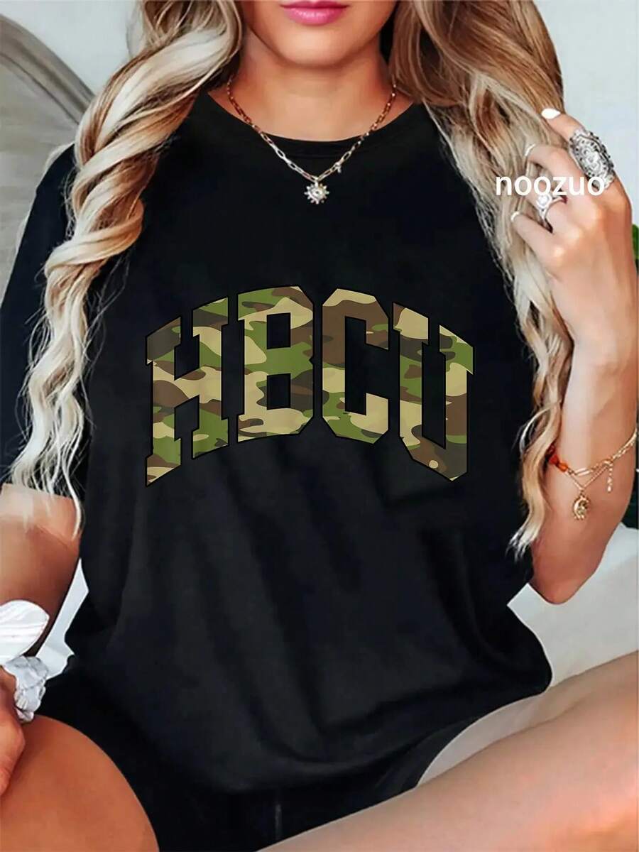 100% Cotton Historical Black Colleges University HBCU Camo T-Shirt Women's Men's Summer Comfort Soft Crew Neck Tee Tops - Black - View 1