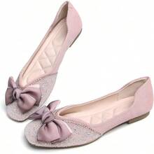 SAILING LU Square Toe Flats Shoes Rhinestoned Bowknots Ballet Flats For Women Studded Dress Shoes Comfort Light Weight LoafersChristmas - 粉紅色 - 查看 9