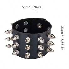 1pc Fashionable Punk Style Bracelet, Unisex PU Leather Triple Row Rivet Cuff Bangle, Exaggerated Personalized Street Dance Accessory