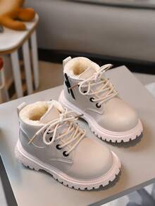 幼儿/儿童靴子，儿童鞋，带侧拉链和系带，毛绒衬里，温暖休闲时尚女童靴