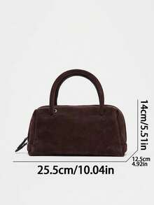 Women's Suede Shoulder Bag, Handbag & Crossbody Bag With Zipper, Bowling Bag Style, Boston Bag, Korean Fashion - Cà phê - Xem 3