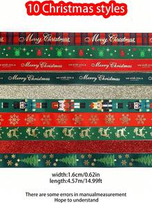 1pc Christmas Ribbon,Holiday Grosgrain Ribbon Gift Wrap,Hot Stamping Craft Christmas Ribbon,Gold Red And Green Ribbon Christmas Wreath DIY Gift Wrap Ribbon For Craft Sewing,Bow Hair Accessories Wedding Decorative Ribbon Party Favors (Various Styles)