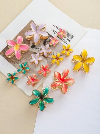 3 件套锌合金珐琅百合花夹，海滩度假可爱女孩发夹，网络红人蛋花气质发夹，女士半绑发夹盘发夹饰品，女士发饰，仙女发夹，送给朋友、老师万圣节、圣诞节的最佳礼物（休闲风格纸板）冬季发夹优雅爪夹