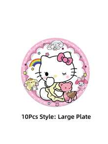 Sanrio 1/10/20/52 pièces/set Fournitures de fête Hello chat Vaisselle Gobelets en papier Serviettes en papier Nappe Drapeaux Sacs cadeaux Décoration de salle Convient pour anniversaire mariage cérémonie de remise des diplômes fête familiale quotidienne Décorations de Noël