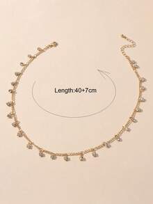 Rhinestone Charm Necklace - Yellow Gold - View 6