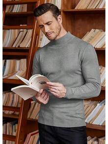 Men's Slim Fit Mock Turtleneck Pullover Sweater Casual Basic Knitted Thermal Sweaters - 灰色 - 查看 3