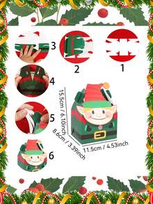 12 PIEZAS/1 PIEZA Cajas de cartón con asas para dulces navideños con estampado 3D vibrante para regalos de fiesta, dulces, chocolates y obsequios (Estilo de cabeza grande) - Combinación navideña A - Ver 7