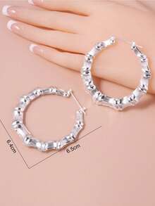 1对女士时尚镂空粗竹圈耳环，镀金，基本款，多种款式可选 - 竹節金色 - 查看 6