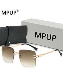 MPUP (Free Glasses Bag)Men's And Women's Large Metal Frame Fashion Glasses, Retro Gradient Color Frameless Fashion Glasses, Suitable For Summer Sun Protection, Beach Vacation, Outdoor Sports, Parties, Mountain Climbing, Fishing, Shopping And Photo Accessories