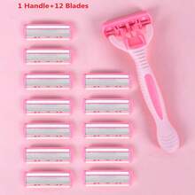 2 Handles + 36 Blades/Pink, Women's Universal, Manual 6-Layer Shaver, Stainless Steel Blades, Safe Anti-Scratch, Suitable For Home Grooming & Beauty Tools - Color Mixing - View 5