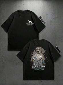 Men's Basic Graphic T-Shirt | Hunting Dog Pattern Design | 100% Cotton | Soft Comfortable | Ideal For Hunters & Daily Wear | Perfect Gift For Him | Unisex Crew Neck Tee | USA Made - 黑色 - 查看 2