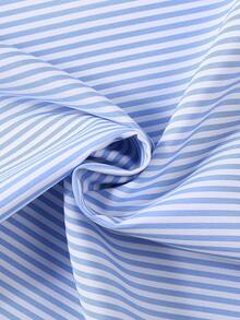 Autumn Girls' Collegiate Style Blue & White Striped Bow Decor Long Sleeve Casual Dress, Comfortable For Everyday Wear