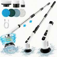 7 In 1 Electric Cleaning Brush, Electric Rotating Floor Brush, Cordless Electric Rotating Brush With 7 Replaceable Brush Heads And Adjustable Telescopic Handle For Floors, Bathrooms, Bathtubs And Tiles - White - View 2