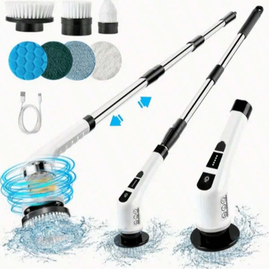 7 In 1 Electric Cleaning Brush, Electric Rotating Floor Brush, Cordless Electric Rotating Brush With 7 Replaceable Brush Heads And Adjustable Telescopic Handle For Floors, Bathrooms, Bathtubs And Tiles