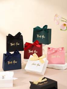5/10pcs Kraft Paper Mini Gift Bags/Boxes, Foil Thank You Pattern Design With Gold Ribbon Bow, Suitable For Wedding, Valentine's Day, Birthday Party, Holiday Small Gifts Packaging, Halloween Candy, Snacks, Christmas Gifts, Christmas Tree Decor - Thank You Box - View 5