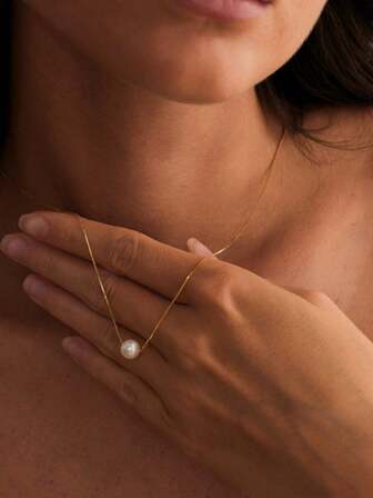 FOREVER QUEEN 1 pieza Collar de perla de plata de ley 925 con perla de concha, collar gargantilla para mujeres y niñas, regalo para dama de honor, collar de boda, regalo de boda