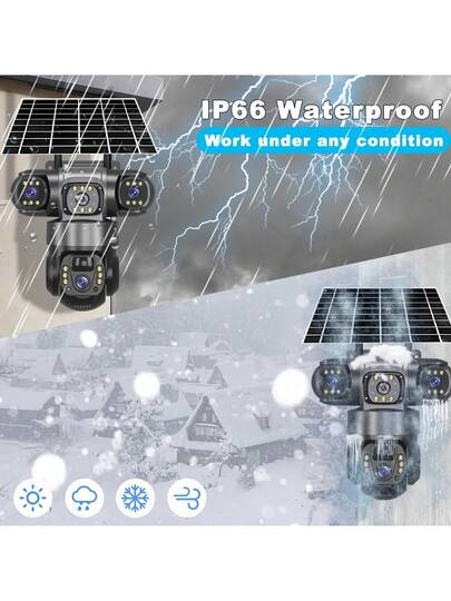 SWVW 4G Solar IP Camera CCTV 12MP Dual Lens Triple Screen PTZ Auto Tracking 6K Curious Security Surveillance V380 Pro Camera, Outdoor Indoor Home Cameras, Wireless Ring ,None Pet ,Smart view 6