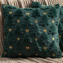2pcs Christmas Quilted Plush Christmas Tree Pillow Covers, Suitable For Living Room, Bedroom, Sofa, All Seasons - Green - View 8