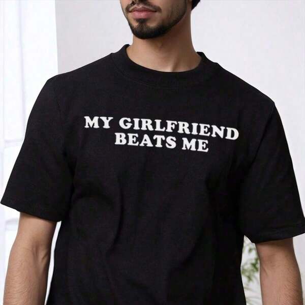 My Girlfriend Me Funny T-Shirt Print Short Sleeve T-Shirt T Shirt Black T Shirt Printed Short Sleeve T-Shirt For Summer Graphic Tees Graffiti Shirt Round Neck Oversized T Shirt Sleeve Casual T-Shirt, Street Hip Hop Style T-Shirt 100% Heavy Cotton All-Season Wear Individuality Unisex Top Gifts For Girlfriend Boyfriend