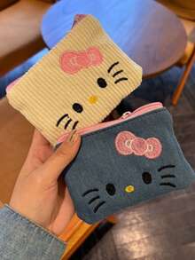 Sanrio 1 pieza Monedero bordado con gato Kitty de Sanrio, bolsa de almacenamiento mini, bolsa cosmética portátil, bordado de alta calidad para mujer, billetera mini, monedero, billetera de viaje de otoño, monedero para monedas, monedero para dinero, estilo Y2K