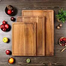 Large/Medium/Small Size Wooden Cutting Board With Non-Slip Base And Grooved Surface, Suitable For Meat, Vegetables, Cheese, Multi-Purpose Food- Cutting Board, Portable, Suitable For Home, Camping, BBQ, Holiday Gifts, Wooden Cutting Board, Carved Wooden Cutting Board, Hardwood Cutting Board