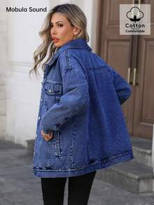 Chaqueta versátil de estilo deportivo casual de moda para mujer, con forro polar y resistente al viento, para primavera, otoño e invierno, en color azul, con estilo estudiantil universitario Y2K