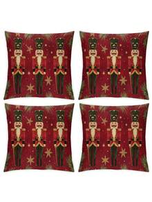 1/2/4pcs Nutcracker Decorative Throw Pillow Covers, Modern Style, 100% Polyester, Woven, Zipper Design, Suitable For Various Room Types - Red - View 10