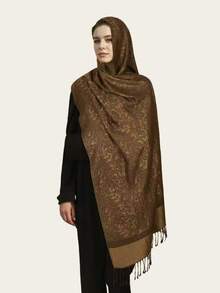 1pc Women's Retro Chic Paisley Jacquard Cardigan Shawl Scarf With Tassel, Classic Minimalist Cashmere-Like Versatile Hijab/Abaya Accessories, Elegant Fashion Cape Wrap For Spring Fall Soft Warmth, Casual & Formal, Indoor & Outdoor