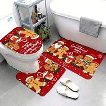 1pc/3pcs Gingerbread Man Christmas Themed Bath Mat, Warm And Joyful Carpet - Washable And Easy To Clean, Suitable For Bathroom, Laundry Room, Living Room, Bedroom, Kitchen, Christmas Home Decor Rug Set; Bath Mat: Bathroom Mat, Bath Rug, Door Mat, Small Rug, Carpet, Mat, Home Decor, Area Rug, Outdoor Mat, Home Decor, Area Carpet, Bedroom Carpet, Washable Rug